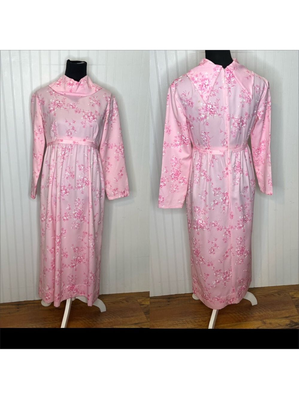 Pink Floral Long Sleeve Dress Vintage Homemade Size 6/8